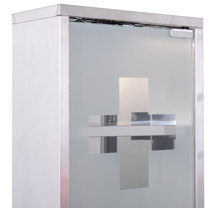 Stainless Steel Medicine Cabinet - Wall-Mounted, 2 Shelves, Security Glass Door, Lockable - Ideal for Safe Medication Storage, 48cm Height