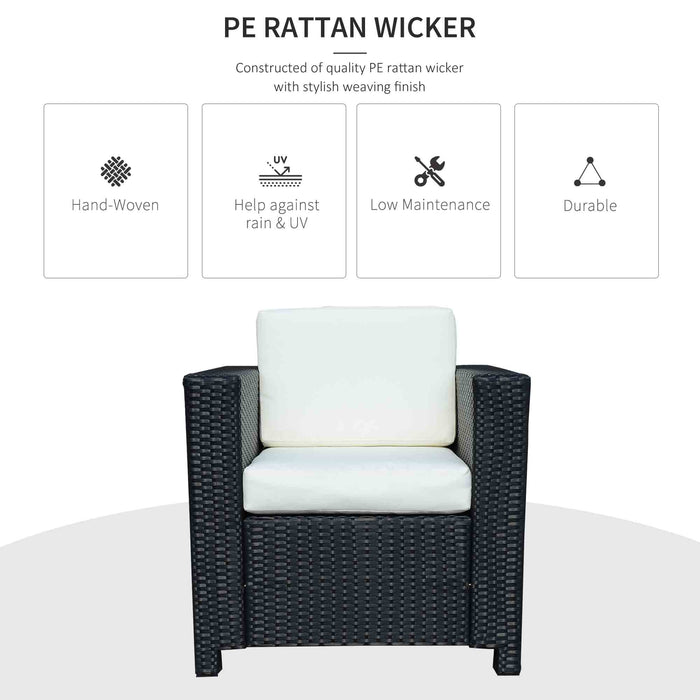 Rattan Single Sofa Armchair - Weatherproof Wicker Weave with Fire-Resistant Cushion, Black - Ideal for Patio & Garden Seating