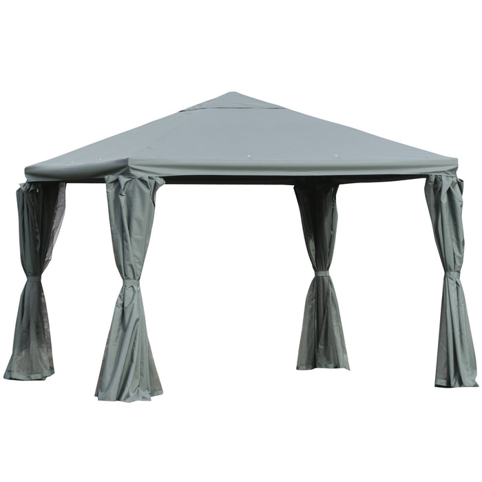 Garden Pavilion Gazebo Canopy - 3m Aluminum Party Tent with Curtains and Netting Sidewalls, Grey - Perfect for Patio Shelter and Outdoor Celebrations