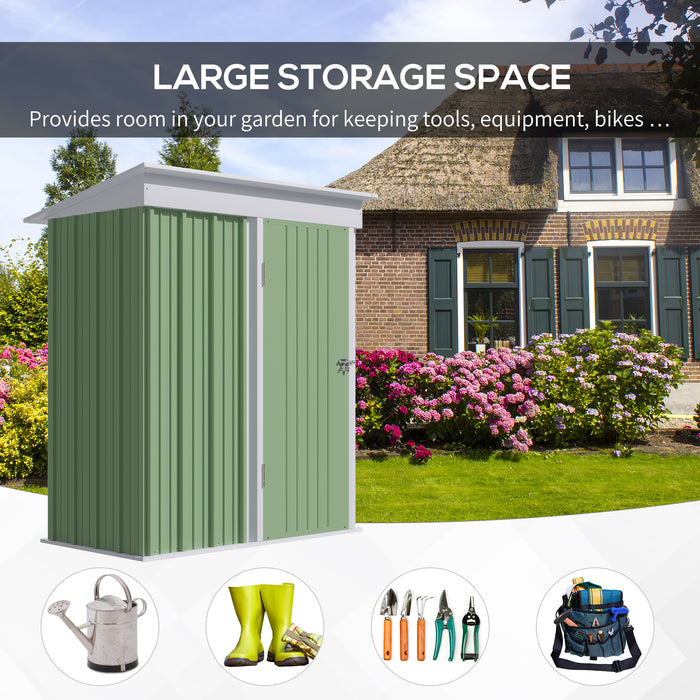 Garden Storage Shed 5x3x6ft - Metal Lean-to Roof with Shelf, Lockable Door, Bonus Gloves - Ideal for Tools & Motorbike Protection