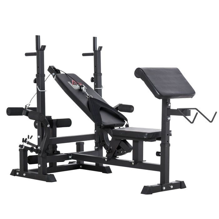 Multi-Exercise Workout Station - Full-Body Weight Rack, Bench Press, Leg Extension, Chest Fly, Resistance Band, Preacher Curl - Ideal for Home Gym and Fitness Enthusiasts