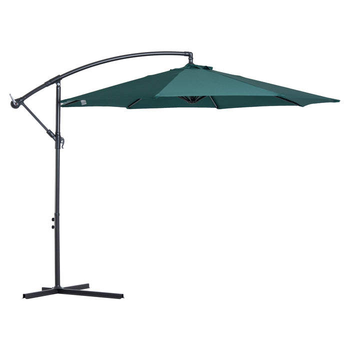 Banana Parasol Hanging Cantilever Umbrella - 3m with Crank Handle, 8 Ribs, Cross Base, Sun Shade in Dark Green - Ideal for Outdoor Relaxation and UV Protection