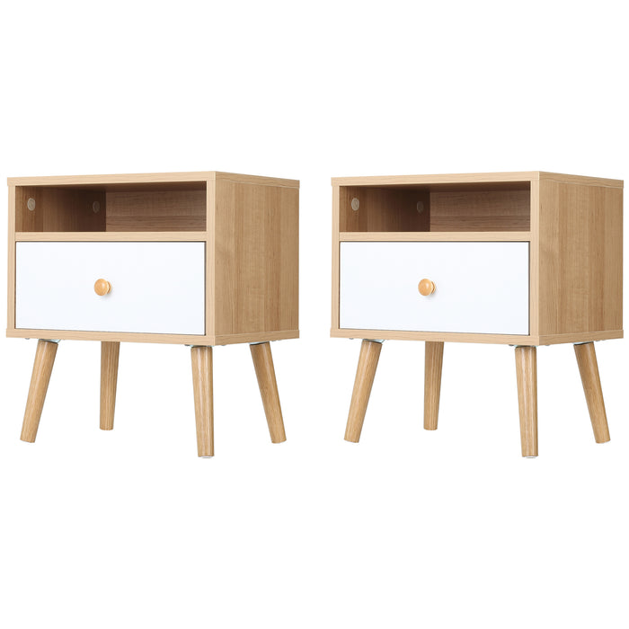 Modern Nightstand Set of 2 - Bedside Table with Drawer and Shelf, End Table for Bedroom & Living Room - Ideal for Space-Saving Storage & Organization