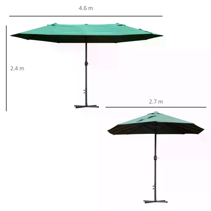 Double-Sided 4.6m Garden Parasol - Patio & Market Sun Shelter with Canopy Shade, Outdoor Use in Dark Green - Ideal for Residential and Commercial Spaces