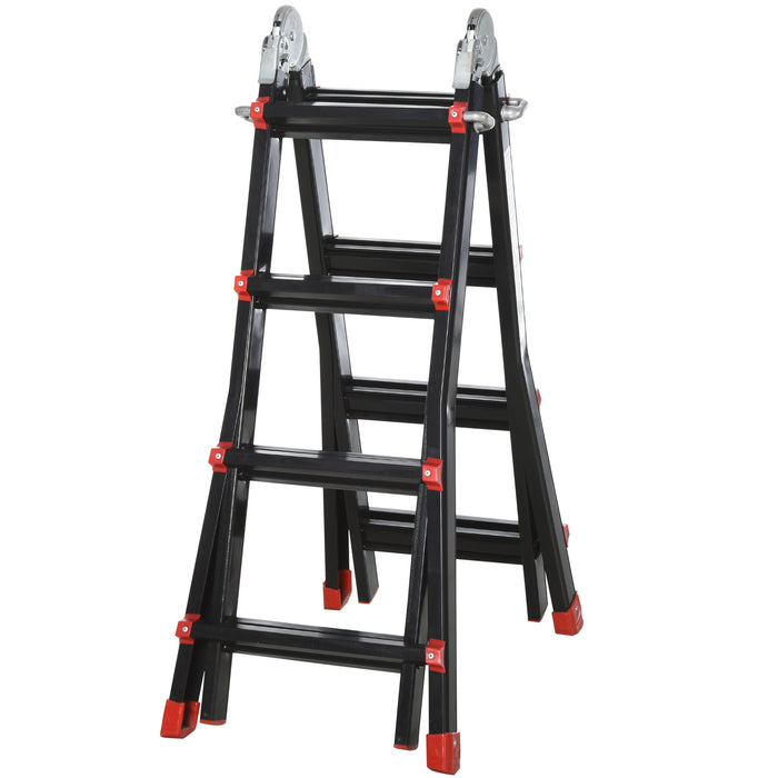 4M Aluminium Duo Ladder - Telescopic Herringbone & Multi-Purpose Design with Non-Slip Steps - Ideal for DIY, Workshop, and Home Gardening Use