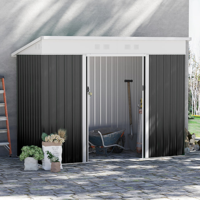 Garden Storage Shed with Sliding Door - 7.6x4.3ft Dark Grey Outdoor Shed with Ventilation Window and Sloped Roof - Secure Tool Storage for Gardeners