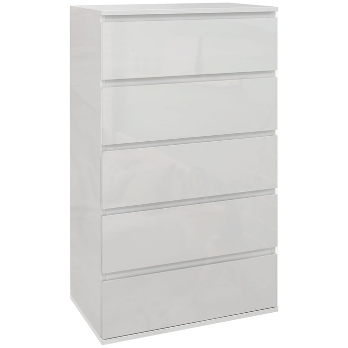 High Gloss 5-Drawer Chest - Bedroom Storage Dresser with Modern Design Cabinets - Sleek Organizational Furniture for Home Spaces