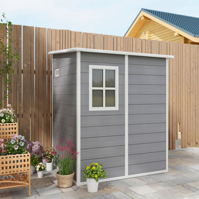 Garden Storage Shed 4x5 ft - Lean-to Design with Lockable Door, Window, Ventilation, and Durable Plastic Roof - Space-Saving Outdoor Solution for Tools and Equipment