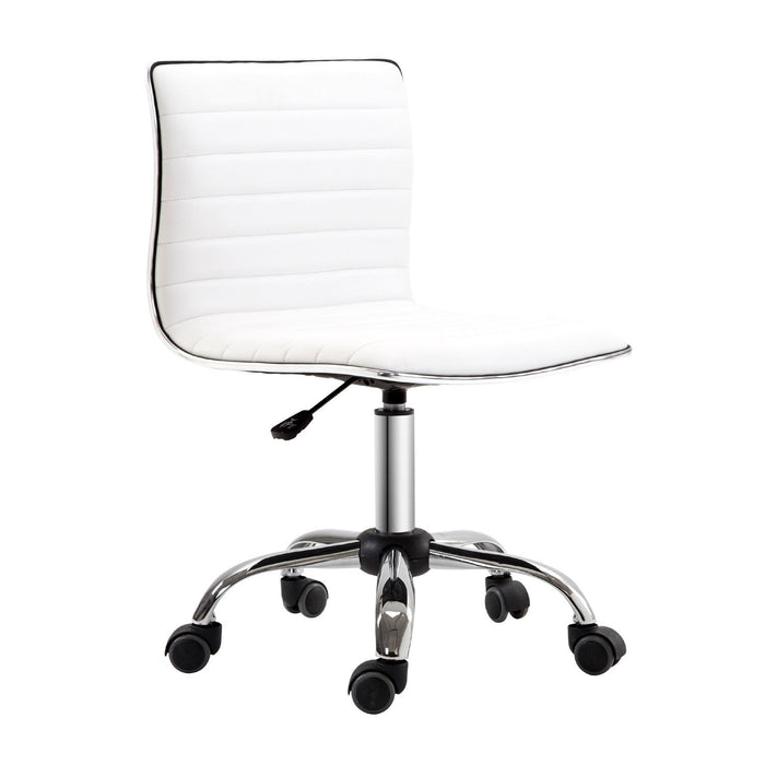 Ergonomic Armless Mid-Back Chair - PU Leather and Swivel Design with Chrome Base - Ideal for Home and Office Comfort