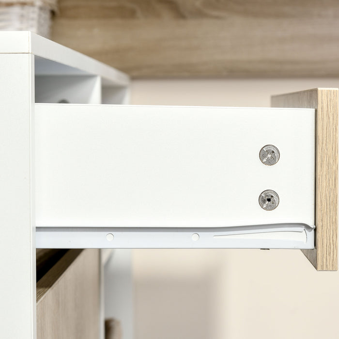 L-Shaped Corner Computer Desk - Oak and White Study Table with Storage Shelf and Drawer - Ideal for Home Office Workstations