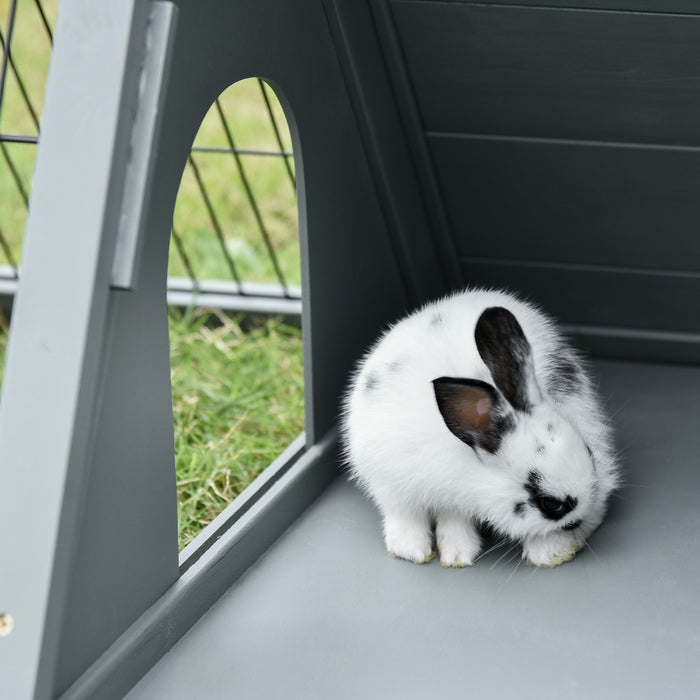 Outdoor Wooden Rabbit Hutch - Small Animal Cage with Outside Run Area - Ideal for Pet Rabbits and Small Pets Shelter in Grey