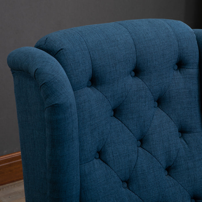 Retro Blue Wingback Accent Chair - Tufted Upholstery and Button Detailing - Elegant Occasional Seating Solution for Living Room and Bedroom