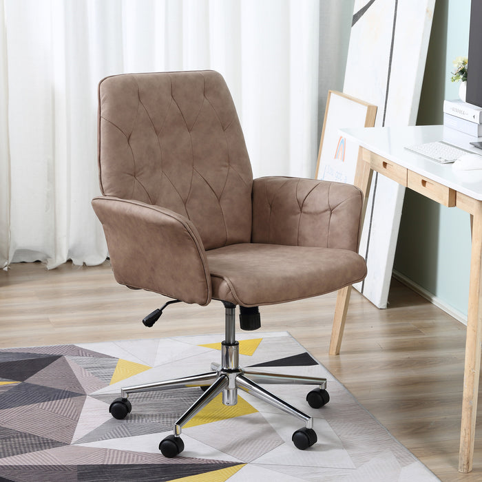 ErgoComfort Micro Fibre Chair - Mid-Back, Adjustable Seat and Arms, Home Office Desk Chair - Ideal for Computer Work, Comfort Seating in Brown