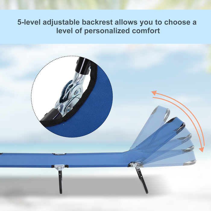 Foldable Blue Sun Lounger - 5-Position Recliner with Lightweight Design for Outdoor Enjoyment - Ideal for Poolside Relaxation and Sunbathing