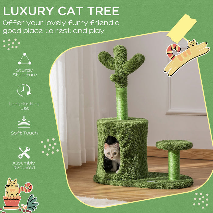 Cactus-Inspired Cat Tree Tower with Scratching Post - Includes Plush Condo, Perch & Playful Dangling Ball - Ideal for Active Kittens and Playful Cats