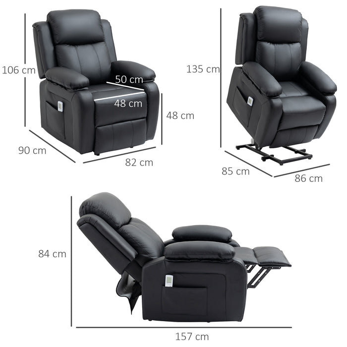 Electric Power Lift Recliner with Massage - Vibration Massage, Remote Control, Side Pocket, Black - Ideal for Elderly and Individuals with Limited Mobility