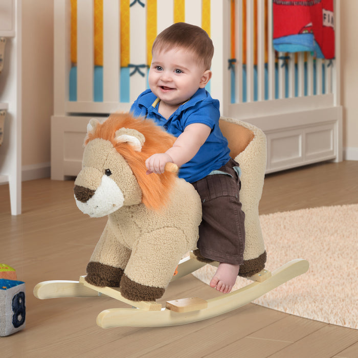 Plush Lion Rocking Horse for Toddlers - Soft Brown Mane, Sturdy Wooden Base - Ideal First Ride-on Toy for Young Children