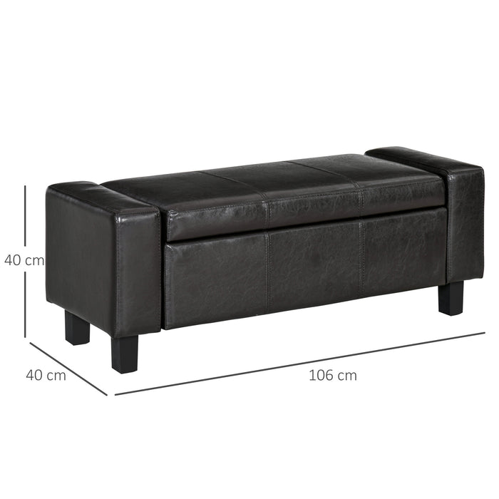 Upholstered Flip-Top Ottoman - PU Leather, Versatile Black Storage Solution - Elegant Footrest and Seating for Home or Office