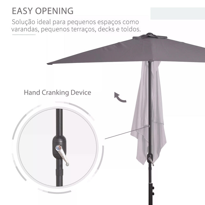 Semi-Circle Balcony Shade - 2.3m Half Parasol with Crank Handle, Grey - Ideal for Patio Sun Protection without Base