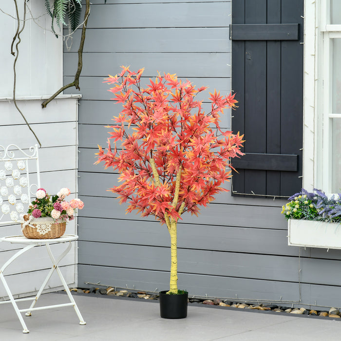 Realistic Artificial Red Maple Tree - Lifelike Faux Indoor/Outdoor Plant in Nursery Pot, 135cm Tall - Home & Office Decor Enhancement