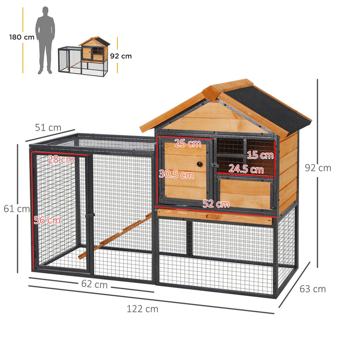 Elevated Wooden Rabbit Hutch with Metal Frame - Outdoor Pet Bunny Cage, Slide-Out Tray for Easy Cleaning - Ideal for Small Animals Safe Housing