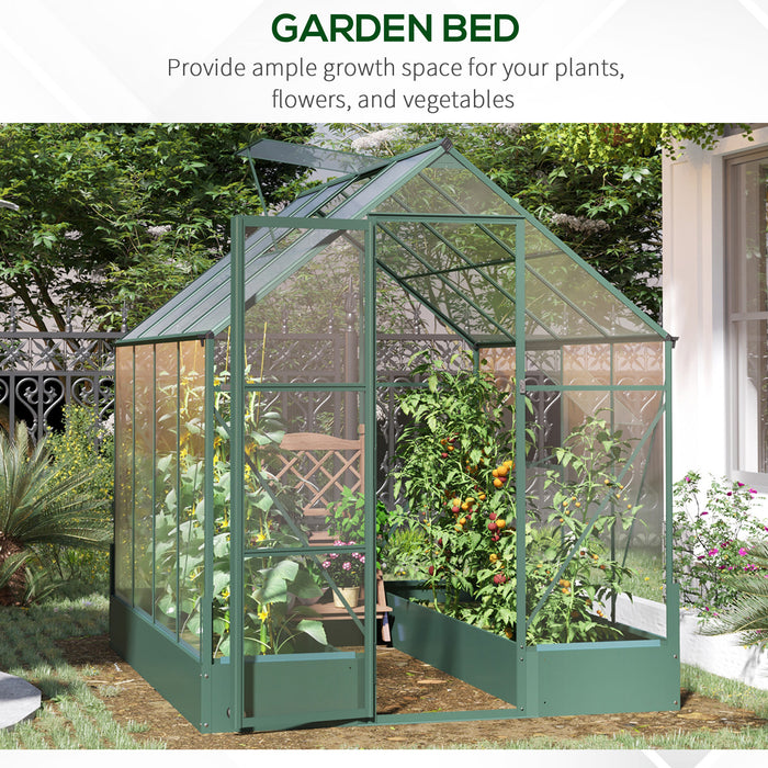 Aluminium Frame Walk-in Greenhouse - 6x8ft with Polycarbonate Panels & Built-In Plant Beds - Temperature Regulation & Sturdy Foundation for Gardeners