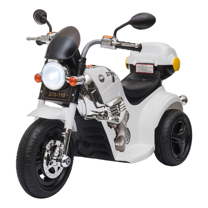 Kids 6V Electric Ride-On Trike - Battery-Powered Motorcycle with Lights, Music, and Horn - Perfect for Toddlers 18-36 Months in Sleek White