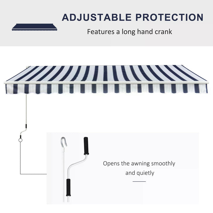 Manual Retractable Awning 3m x 2.5m - Blue/White Garden Patio Sun Shade Shelter Canopy - Ideal for Outdoor Comfort & UV Protection