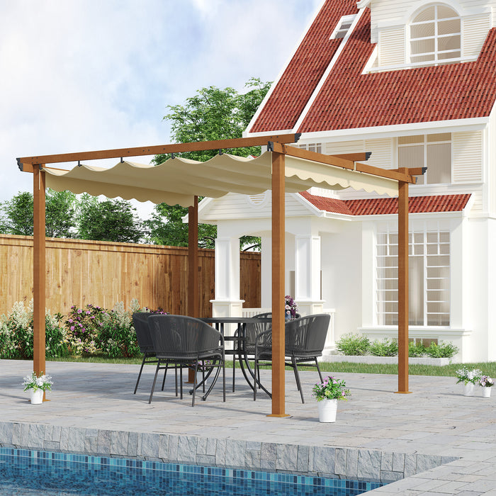 3x3m Aluminium Outdoor Pergola - Patio Gazebo with Retractable Khaki Canopy Sun Shelter - Ideal for Garden Relaxation and Entertaining