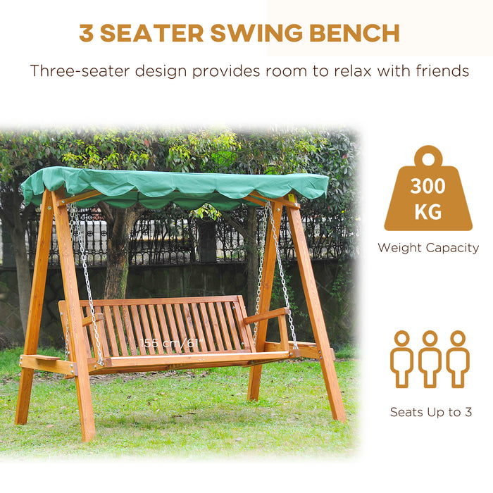 3-Seater Wooden Garden Swing - Sturdy Outdoor Bench Seating with Canopy - Perfect Relaxation Spot for Families and Gardens