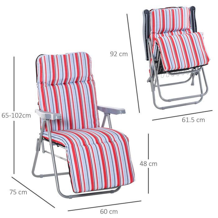 Foldable Garden Sun Lounger, Set of 2 - Outdoor Adjustable Recliner with Cushioned Seats, Red and White - Ideal for Patio Comfort and Relaxation