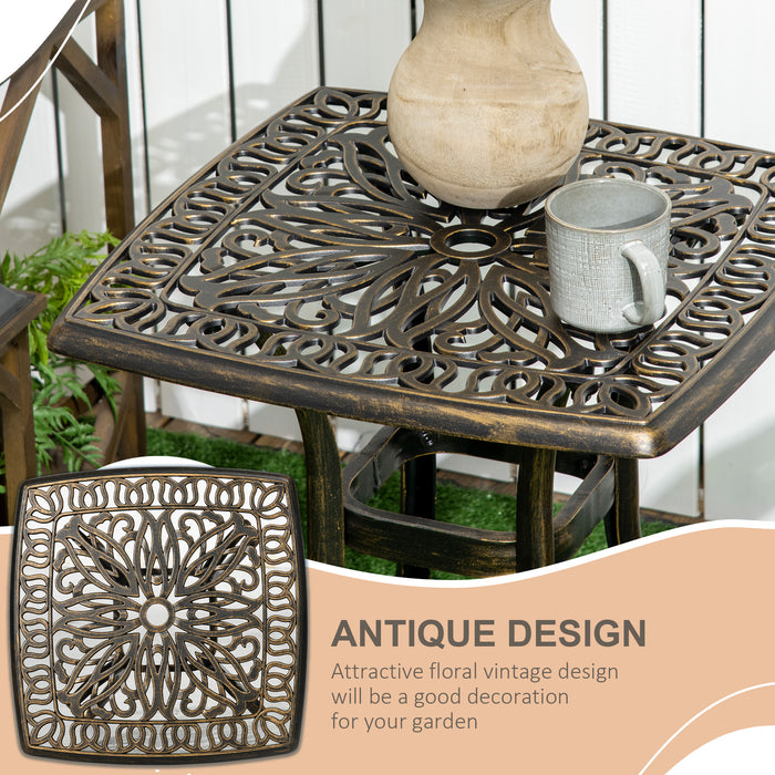 Cast Aluminium Patio Coffee Table - 54cm Square Outdoor Side Table with Umbrella Hole - Elegant Bronze Finish, Perfect for Patios & Gardens