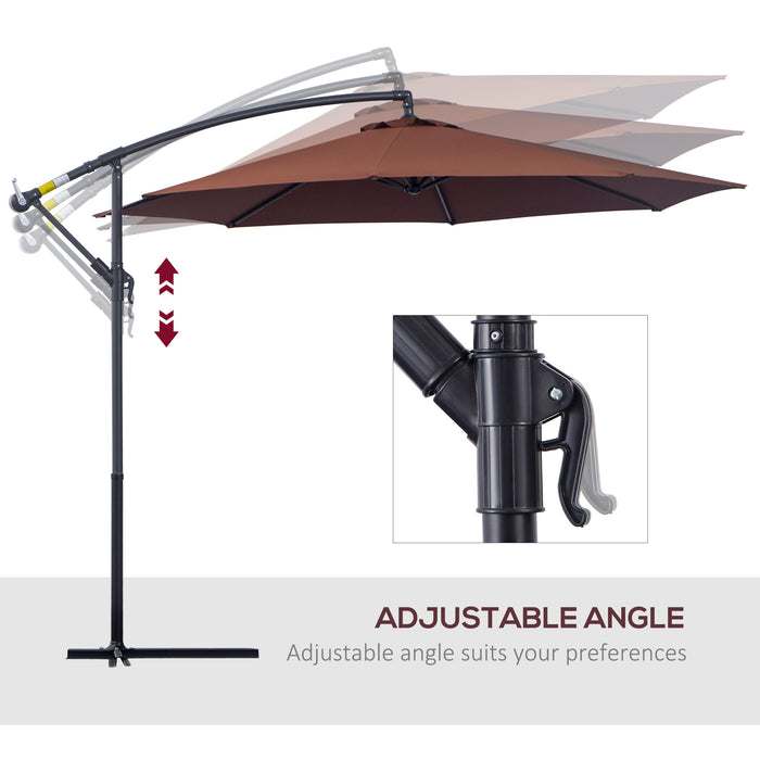 Outdoor Adjustable 3m Cantilever Umbrella - Coffee Colored, UV Protection Patio Parasol - Ideal for Garden, Deck, and Poolside Shade