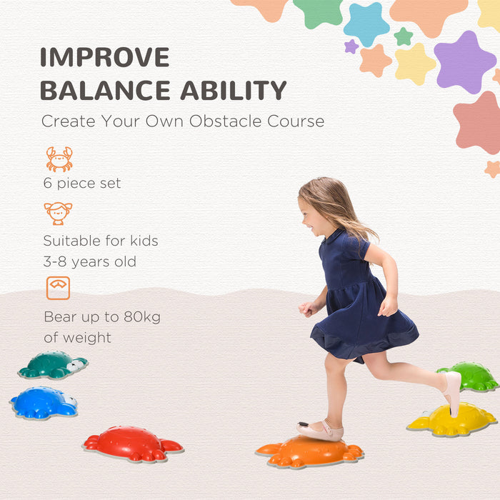 Kids 6-Piece Anti-Slip Edge Stepping Stones Set - Crab-Shaped Balance Pods for Obstacle Courses, Stackable - Ideal for Playtime and Coordination Skills Development