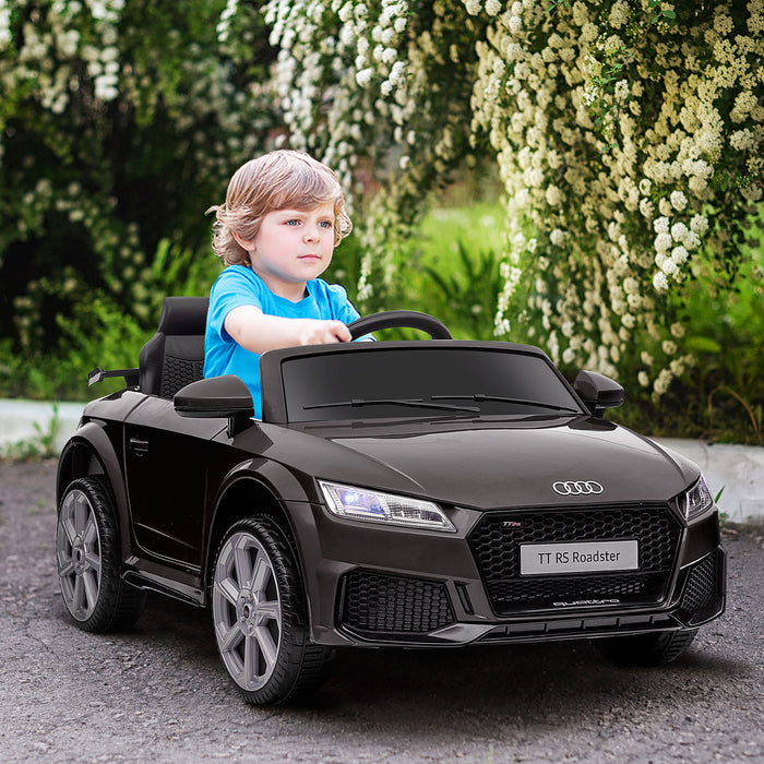 Audi TT RS Kids Electric Ride-On Car - 12V Battery, Remote Control, LED Lights, MP3 Player, Horn, Seatbelt - Black Safety & Fun for Children