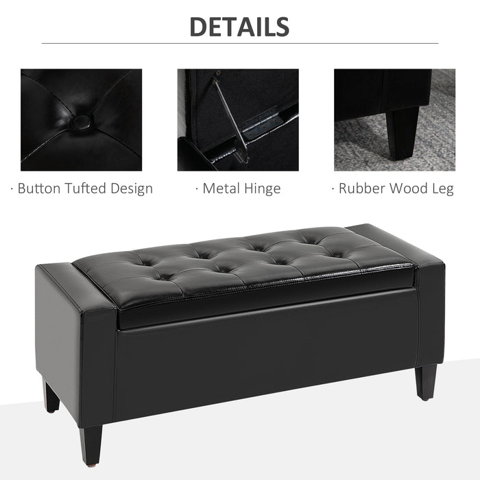 Luxurious PU Leather Ottoman Bench - Spacious 92x40x40cm Storage Chest with Tufted Flip-Top - Elegant Seating & Organizational Solution for Any Room