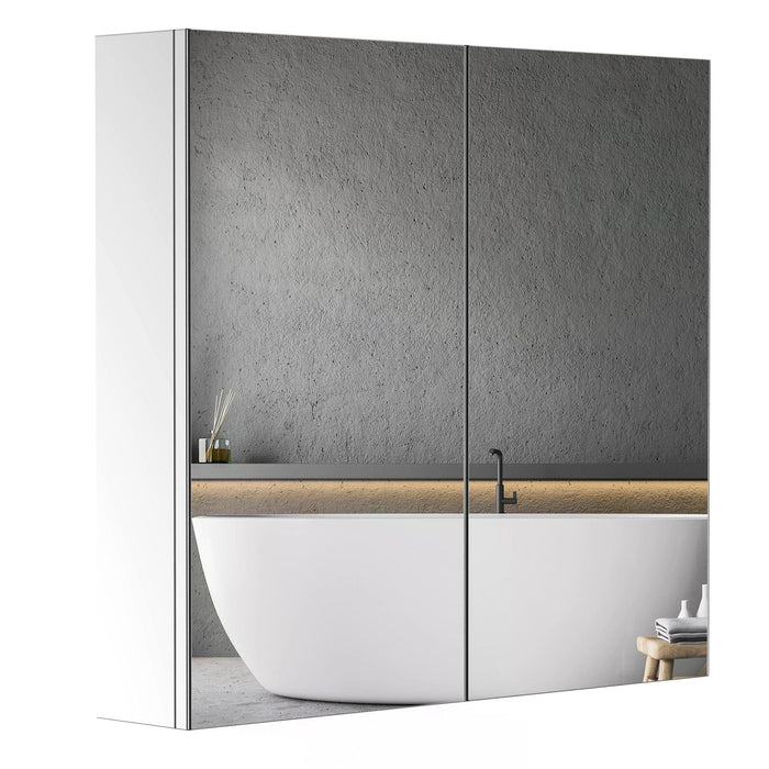 Stainless Steel Double Door Mirror Cabinet - Sleek Bathroom Storage Solution with Reflective Surfaces - Ideal for Organizing Toiletries and Enhancing Space