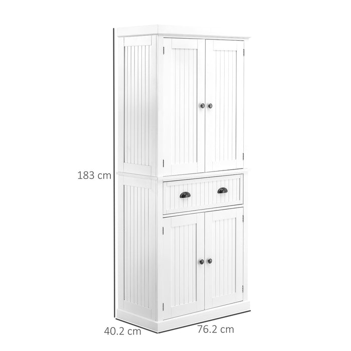 Traditional Style Kitchen Cupboard - Freestanding Storage Cabinet with Drawer, Doors, Adjustable Shelves in White - Perfect for Organizing Cookware and Dinnerware