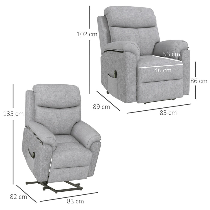 Electric Power Lift Recliner - Elderly-Friendly Linen Fabric Sofa Armchair with Remote & Side Pocket - Comfortable Lounge Seating Solution for Seniors