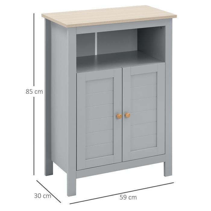 Free Standing Bathroom Floor Cabinet with Adjustable Shelf - Double-Door Compartment Storage Organizer, Grey - Ideal for Home Space Saving & Organization