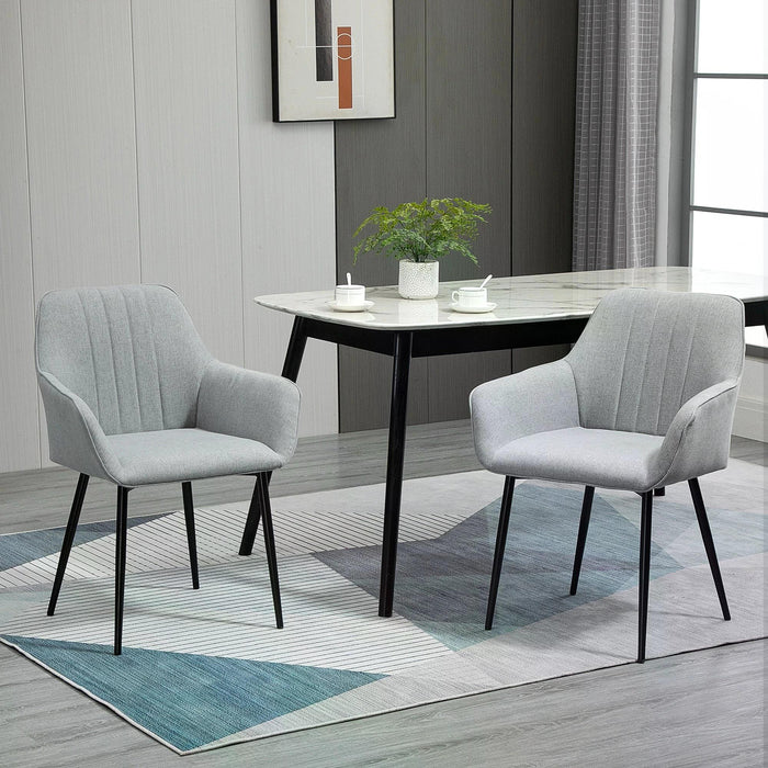 Upholstered Linen Fabric Dining Chairs - Set of 2 with Sleek Metal Legs in Light Grey - Elegant Accent Seating for Dining Room