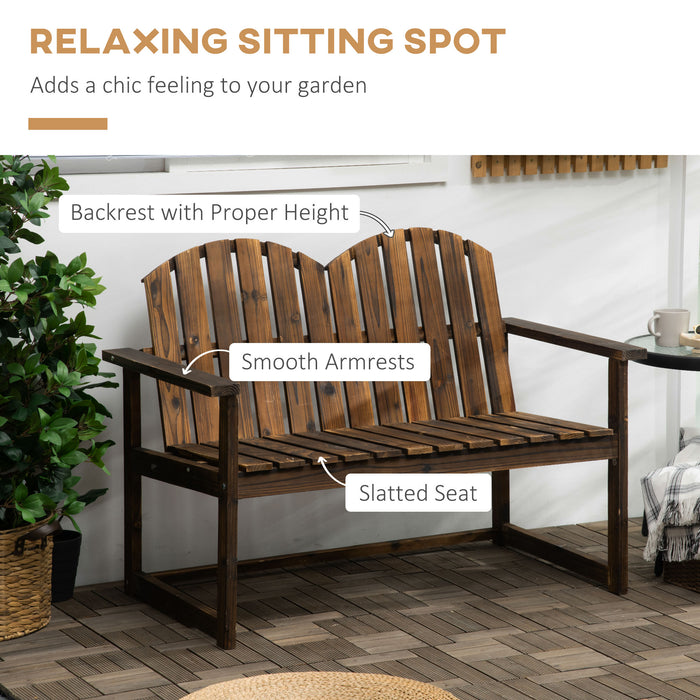 Outdoor Patio Garden Loveseat - Wooden Bench with Slatted Backrest & Smooth Armrests - Comfortable Seating for Two, Ideal for Yard & Lawn with Carbonized Finish