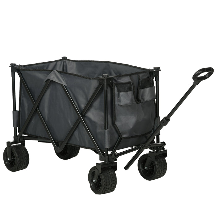 Folding Garden Trolley with Cargo Trailer - Collapsible Camping Wagon with Durable Wheels, Dark Grey - Perfect for Outdoor Utility and Storage