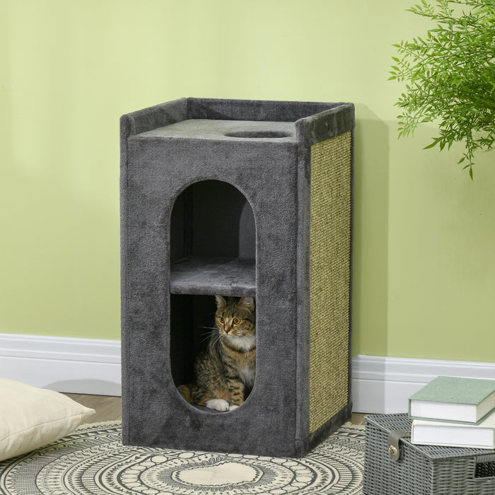 Cat Scratching Barrel - 81 cm Dual Condo Play Tower with Scratching Pad - Indoor Fun and Relaxation for Cats, Grey