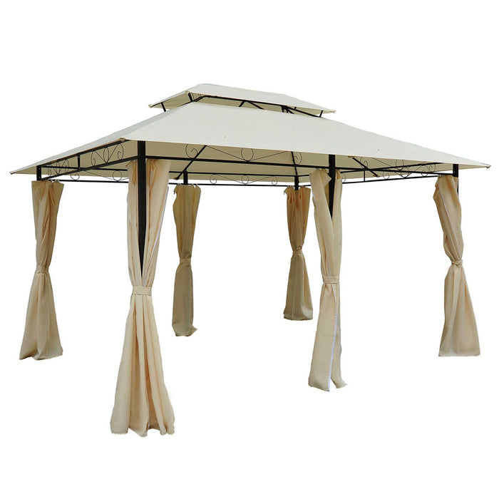 4m x 3m Metal Gazebo - Outdoor Canopy Party Tent with Beige Curtains Sidewalls - Ideal Garden Pavilion Patio Shelter for Events & Gatherings