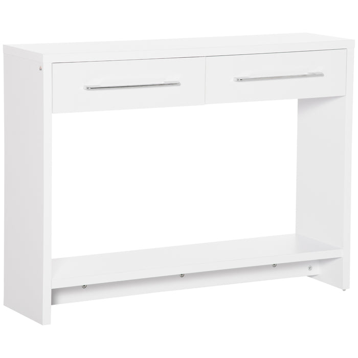 Contemporary White Console Table with Storage Shelf and Drawer - Elegant Hallway and Living Room Furniture - Ideal for Organized Entryways