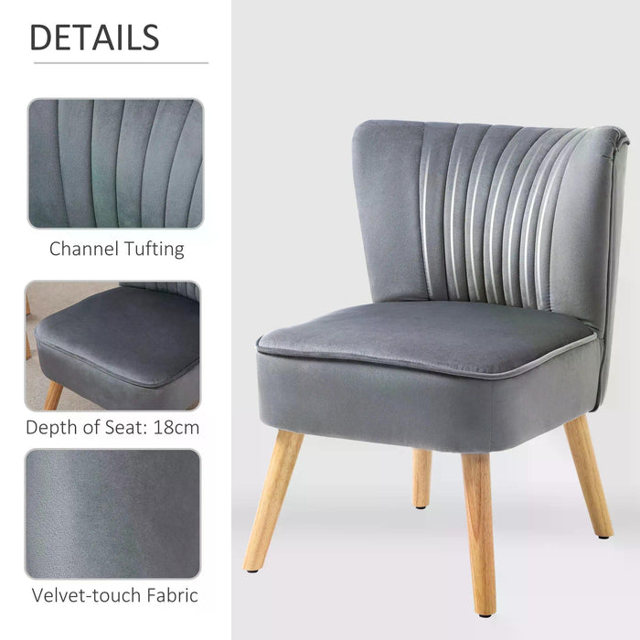 Chic Velvet Tub Chair - Grey Upholstered Accent Seat with Padded Curved Back & Wooden Legs - Elegant Home Furniture for Living Room or Bedroom