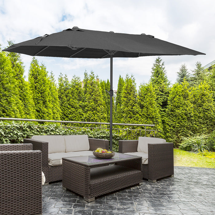 Double-Sided 4.6m Patio Parasol - Large Outdoor Sun Umbrella in Elegant Black - Ideal Shade Solution for Garden, Poolside, and Deck Relaxation