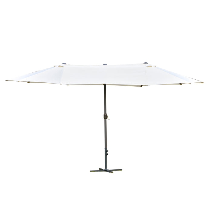 Double-Sided 4.6m Garden Parasol - Patio Sun Umbrella with Market Shelter Canopy & Cross Base in Off White - Ideal Shade Solution for Outdoor Entertaining