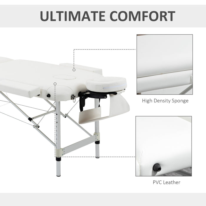 Portable Aluminium Massage Table with PVC Leather - Tri-Fold Design, Headrest, Armrests, Padding, Adjustable Height, Carry Handle & Bag - Ideal for Professional Masseuses, Therapists, Home Spa Use